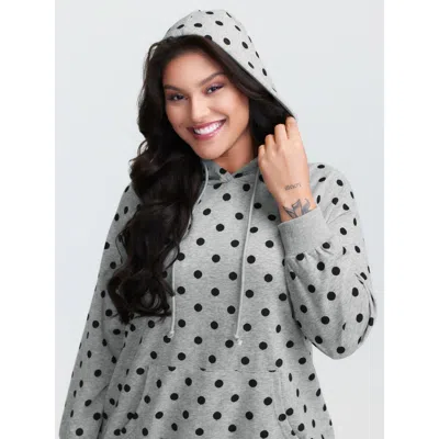 Bloomchic Women's Plus Size Polka Dot Drawstring Neck Hoodie Darkgray Casual 10/m In Gray