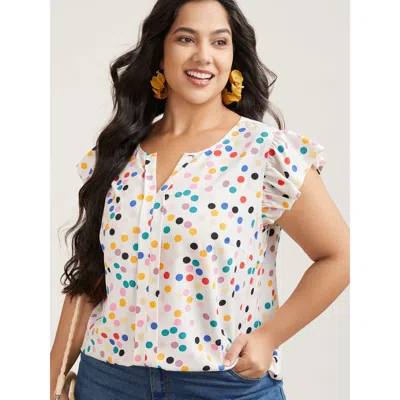 Bloomchic Women's Plus Size Polka Dot Flutter Sleeve Blouse Multicolor Polka Dots Vacation Cap Sleeve 12/l