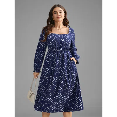 Bloomchic Women's Plus Size Polka Dot Heart Neckline Midi Dress Indigo Polka Dots Midi Office Ruffles 22-24/3x In Purple