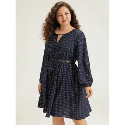 Bloomchic Women's Plus Size Polka Dot Keyhole Lace Panel Dress Indigo Office Elastic Cuffs 22-24/3x In Purple