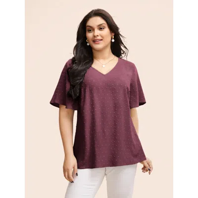 Bloomchic Women's Plus Size Polka Dot Lace Sleeve Blouse Purple Everyday Short Sleeve 10/m