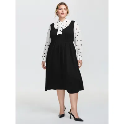 Bloomchic Women's Plus Size Polka Dot Neck Tie Midi Dress Black Polka Dots Midi Elegant 14-16/1x