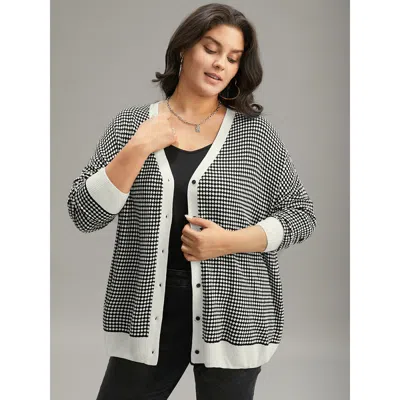 Bloomchic Women's Plus Size Polka Dot Patchwork Button Through Cardigan Black Long Sleeve 22-24/3x