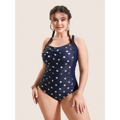 Bloomchic Women's Plus Size Polka Dot Patchwork Crossover One Piece Swimsuit Indigo Polka Dots Twist Adaptive- In Purple
