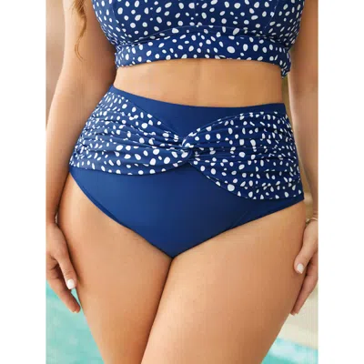 Bloomchic Women's Plus Size Polka Dot Patchwork Ruched Twist Front Swim Bottom Blue Printed 22-24/3x
