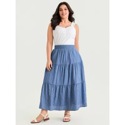 Bloomchic Women's Plus Size Polka Dot Pocket Flowy Maxi Skirt Mediumblue Bowknot Non Casual 10/m