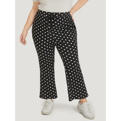 Bloomchic Women's Plus Size Polka Dot Print Pocket Ties Bootcut Sweatpants Black Everyday 10/m