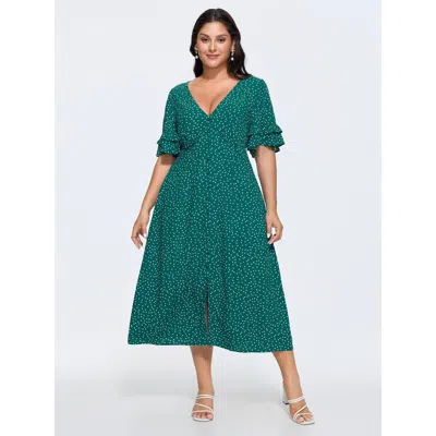 Bloomchic Women's Plus Size Polka Dot Print Pockets Flowy Midi Dress Darkslategray Polka Dots Maxi Elegant Ruf
