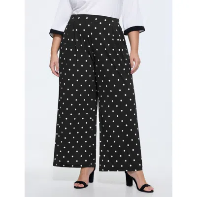 Bloomchic Women's Plus Size Polka Dot Print Straight-leg Pants Black Polka Dots Wide Leg Mid Rise Office 30/6x