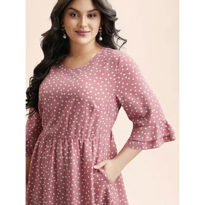 Bloomchic Women's Plus Size Polka Dot Print Tiered Ruffles Sleeve Midi Dress Watermelon Polka Dots Midi Elegan In Green