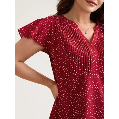 Bloomchic Women's Plus Size Polka Dot Print Toothpick Pleat Blouse Raspberry Polka Dots Elegant Short Sleeve V In Pink