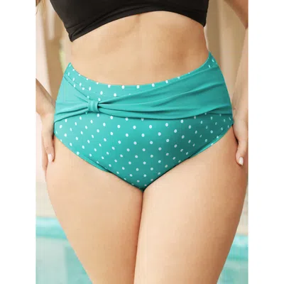 Bloomchic Women's Plus Size Polka Dot Ruched Detail Patchwork Bikini Bottom Turquoise Gathered 18-20/2x In Blue