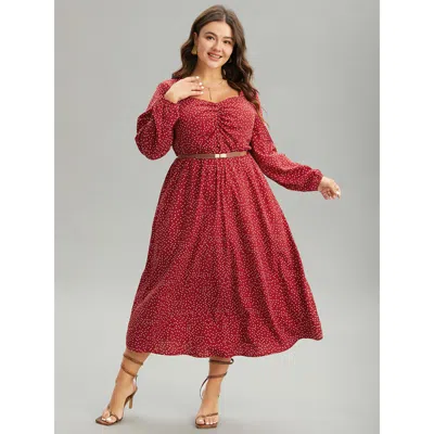 Bloomchic Women's Plus Size Polka Dot Ruched Overlap Collar Pocket Dress Raspberry Everyday Elastic Cuffs 28/5 In Pink