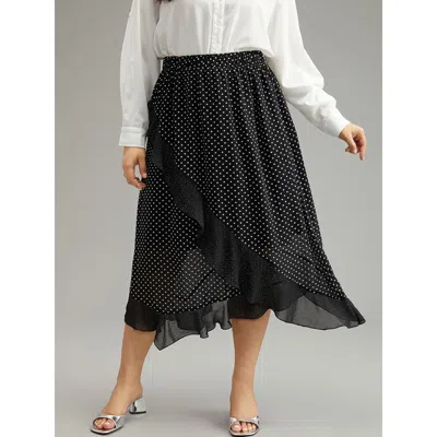 Bloomchic Women's Plus Size Polka Dot Ruffles Elastic Waist Mesh Patchwork Skirt Black See Through Dailywear 1