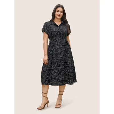 Bloomchic Women's Plus Size Polka Dot Shirt Collar Pocket Button Up Dress Black Polka Dots Midi Office Non 30/