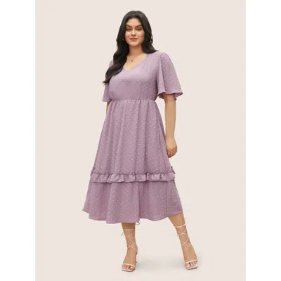 Bloomchic Women's Plus Size Polka Dot V Neck Pocket Ruffle Midi Dress Mauve Solid Midi Elegant Ruffles 30/6x In Purple