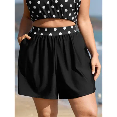 Bloomchic Women's Plus Size Polka Dot Waist Pocket Swim Shorts Black Polka Dots Short Fully Elasticated Waist 