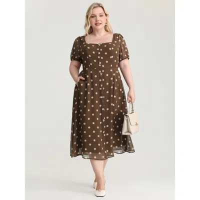 Bloomchic Women's Plus Size Polka Dots Curve-hugging Midi Dress Browncoffeecolor Polka Dots Maxi Office 18-20/