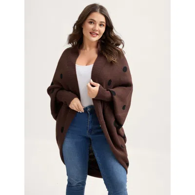 Bloomchic Women's Plus Size Polka Dots Dolman Sleeve Knit Cardigan Browncoffeecolor Long Sleeve 22-24/3x