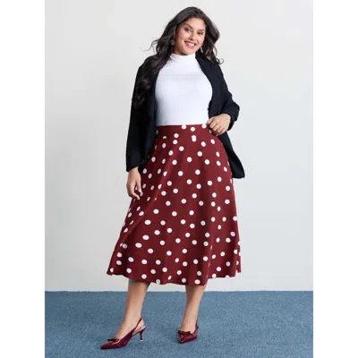 Bloomchic Women's Plus Size Polka Dots Flowy Holiday Midi Skirt Scarlet Non A-line Elegant 12/l In Red