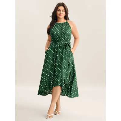 Bloomchic Women's Plus Size Polka Dots Halter Neck Belted Midi Dress Truegreen Polka Dots Midi Elegant Ruched 
