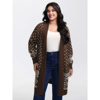 Bloomchic Women's Plus Size Polka Dots Kimono Collar Knit Cardigan Browncoffeecolor Long Sleeve 18-20/2x