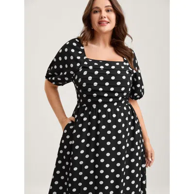 Bloomchic Women's Plus Size Polka Dots Pleated Bodice Midi Dress Black Polka Dots Midi Elegant Pleated 30/6x
