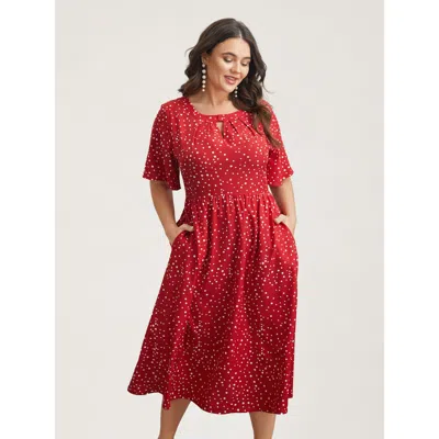 Bloomchic Women's Plus Size Polka Dots Print Cut-out Flutter Sleeve Midi Dress Scarlet Polka Dots Midi Elegant In Red