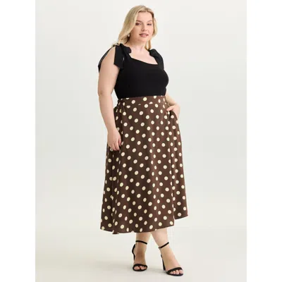 Bloomchic Women's Plus Size Polka Dots Print Maxi Skirt Browncoffeecolor Elegant 10/m