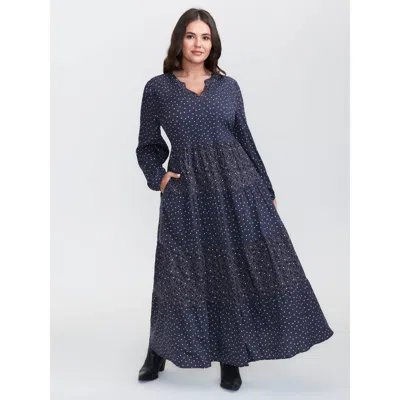 Bloomchic Women's Plus Size Polka Dots Print Tiered Flowy Maxi Dress Darkblue Polka Dots Maxi Casual Patchwork In Blue
