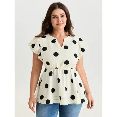 Bloomchic Women's Plus Size Polka Dots Ruffled Sleeve Flowy Blouse Whitesmoke Polka Dots Elegant Short Sleeve 