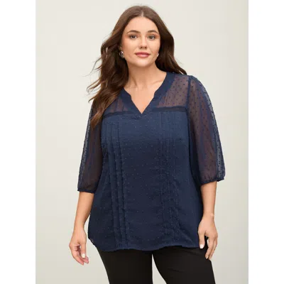 Bloomchic Women's Plus Size Polka Dots Sheer Textured Blouse Indigo Synthetic Texture Office 3/4 Sleeve 28/5x In Purple