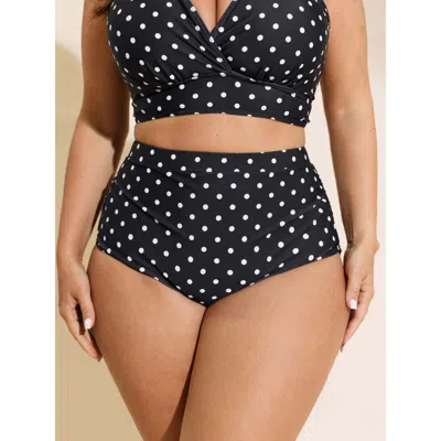 Bloomchic Women's Plus Size Polka Dots Skinny-fit Bikini Bottoms Black Polka Dots Cropped Elastic Waist 22-24/