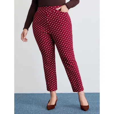 Bloomchic Women's Plus Size Polka Dots Skinny-fit Pants Scarlet Polka Dots A-line Mid Rise Elegant 12/l In Red