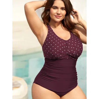 Bloomchic Women's Plus Size Polka Dots Spliced Ruched One-piece Swimsuit Deepred Polka Dots Ruched Adaptive-fi In Red