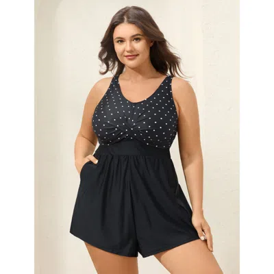 Bloomchic Women's Plus Size Polka Dots Twist One-piece Swimsuit Black Polka Dots Ruched Adaptive-fit 30/6x