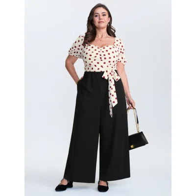 Bloomchic Women's Plus Size Polka Dots Waist-tie Jumpsuit Scarlet Elegant Relaxed Fit 30/6x In Red