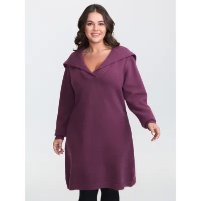 Bloomchic Women's Plus Size Polo Collar Ribbed Plain Sweater Dress Deepred Non Short 12/l In Red
