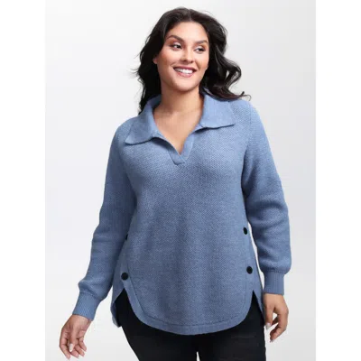 Bloomchic Women's Plus Size Polo Collar Side Buttons Curvy Pullover Stone Long Sleeve 14-16/1x In Gray