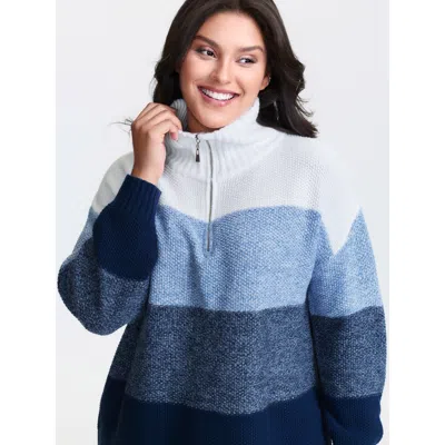 Bloomchic Women's Plus Size Polo Colorblock Half-zipper Pullover Indigo Not Graphics Long Sleeve Turtleneck 12 In Purple