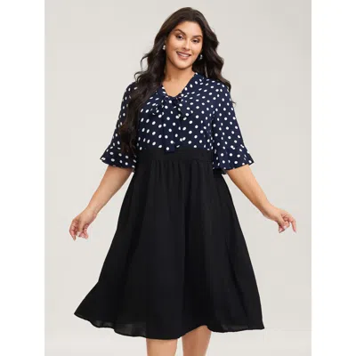 Bloomchic Women's Plus Size Pretty Polka Dots Bow-tie Midi Dress Indigo Polka Dots Midi Office Colorblock 30/6 In Purple