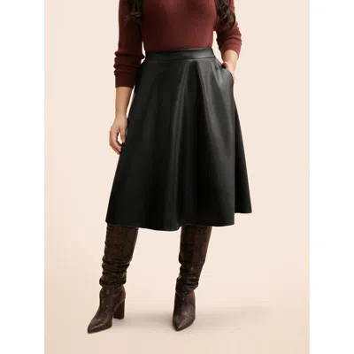 Bloomchic Women's Plus Size Pu Leather A-line Skirt Black Non Non Office 12/l