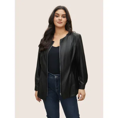 Bloomchic Women's Plus Size Pu Leather Pocket Zipper Jacket Black Non 10/m