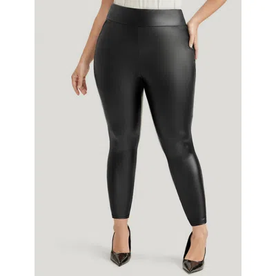 Bloomchic Women's Plus Size Pu Leather Wideband Waist Leggings Black High Stretch Mid Rise Casual 22-24/3x