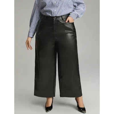 Bloomchic Women's Plus Size Pu Wide Leg Pocket Pants Black High Rise Dailywear 14-16/1x