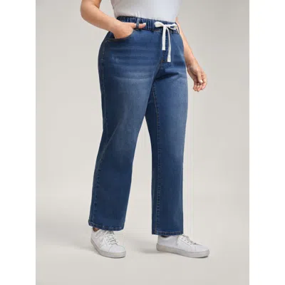Bloomchic Women's Plus Size Pull-on Drawstring Straight-leg Jeans Denimindigo Not Graphics Smocked Straight Fi