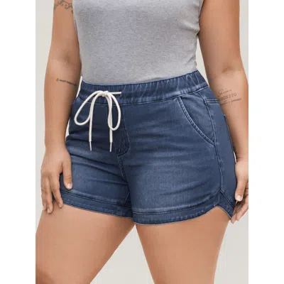 Bloomchic Women's Plus Size Pull-on Drawstring Waist Denim Shorts Denimindigo Arc Hem Low Rise 26/4x