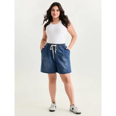 Bloomchic Women's Plus Size Pull-on Elastic Waist Denim Shorts Denimindigo Non High Rise Casual 26/4x