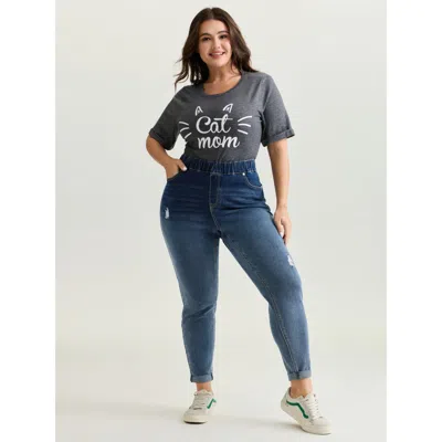 Bloomchic Women's Plus Size Pull-on Elastic Waist Skinny-fit Jeans Midblue Skinny Fit High Stretch 28/5x