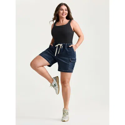 Bloomchic Women's Plus Size Pull-on Elastic Waistband Cargo Denim Shorts Darkindigo High Stretch Casual 12/l In Purple